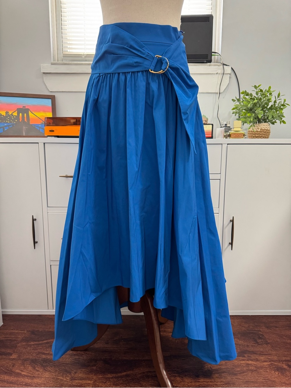 Peter Pilotto Blue Asymmetric High-Low Midi Maxi Skirt Gold Ring Detail US 2